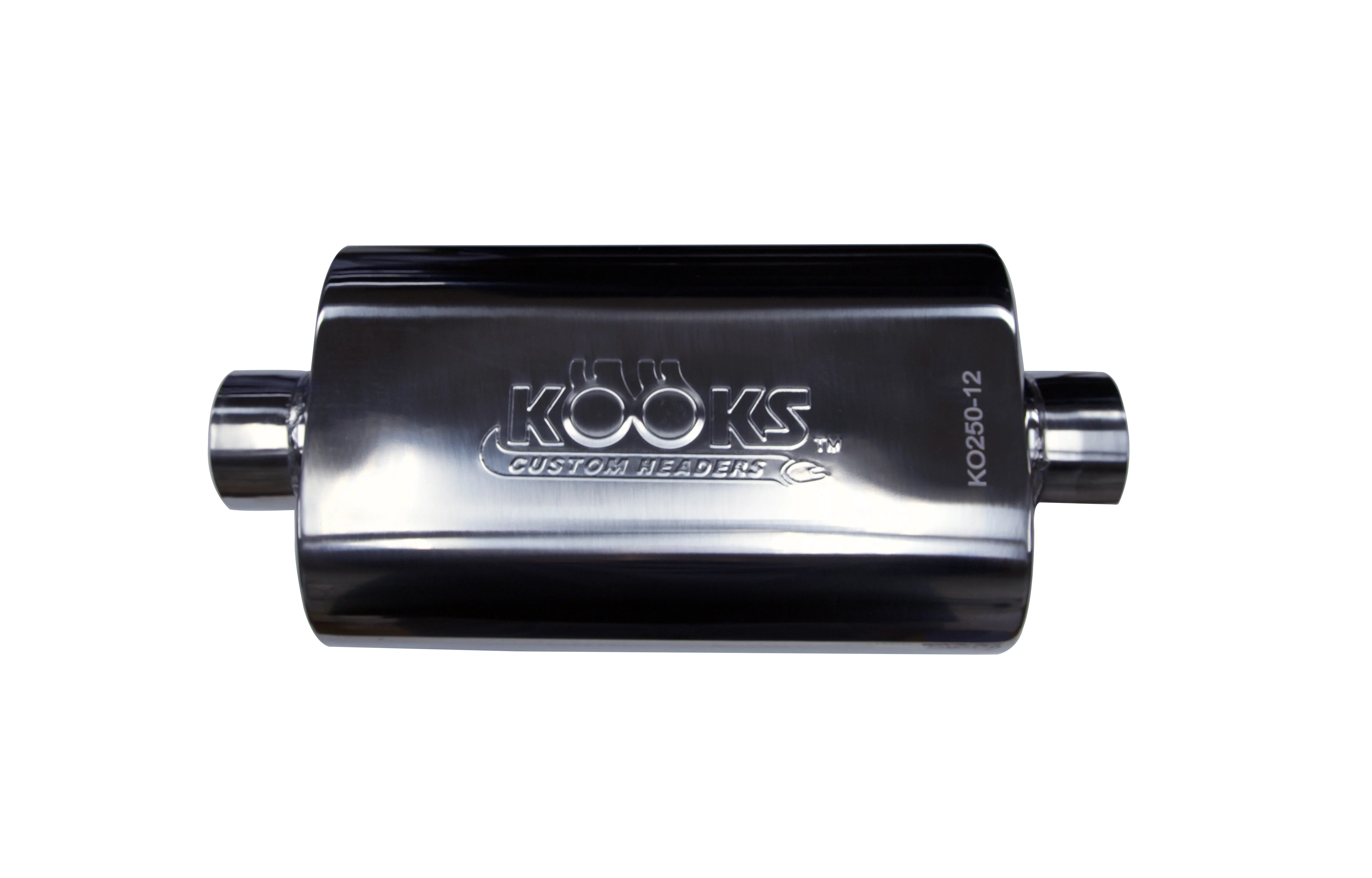 2-1/2" Oval Center/Center Muffler 12" Long Body . Polished Stainless Steel. - Image 3