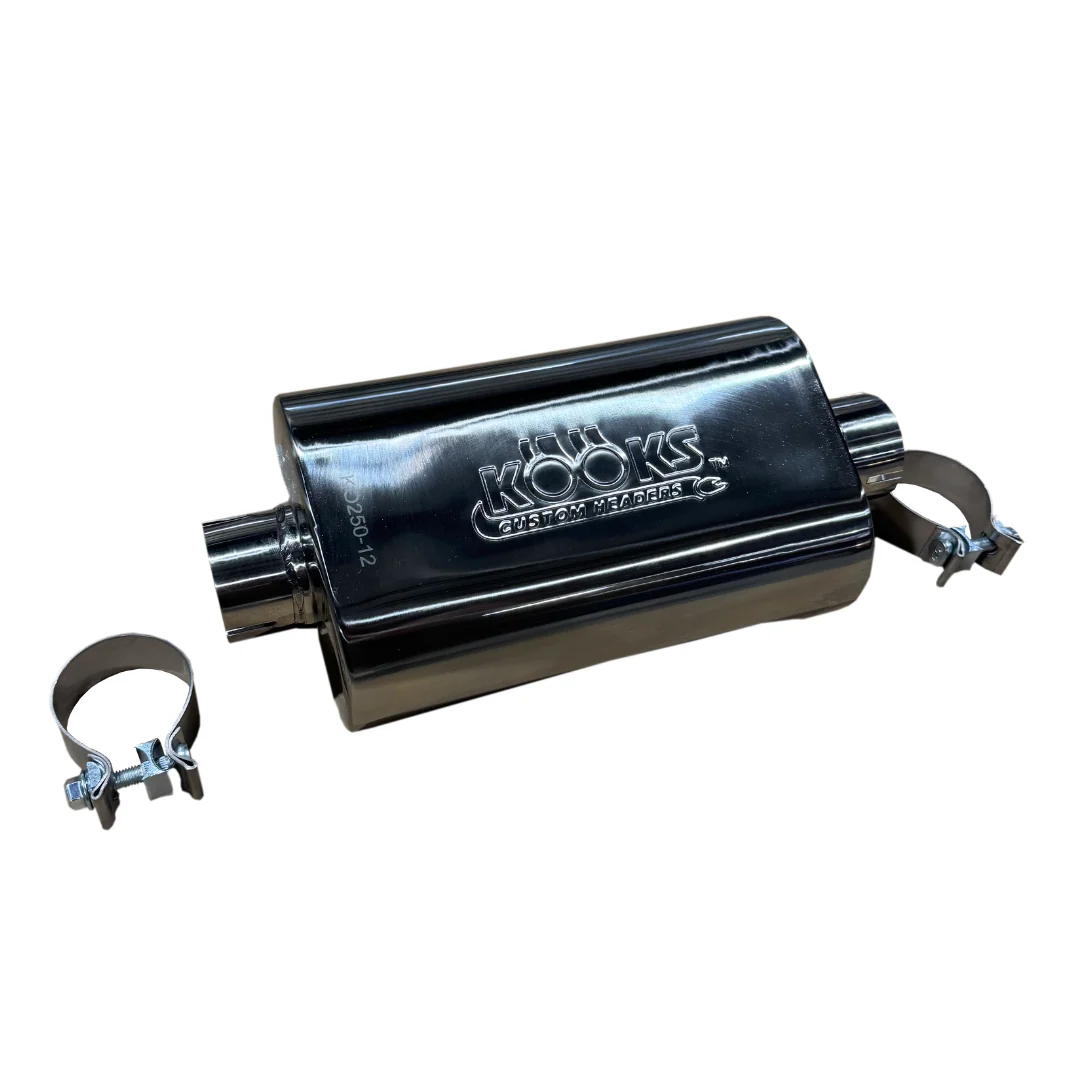 2-1/2" Oval  Clamp In Muffler 12" Long Body . Polished Stainless Steel. - Image 2